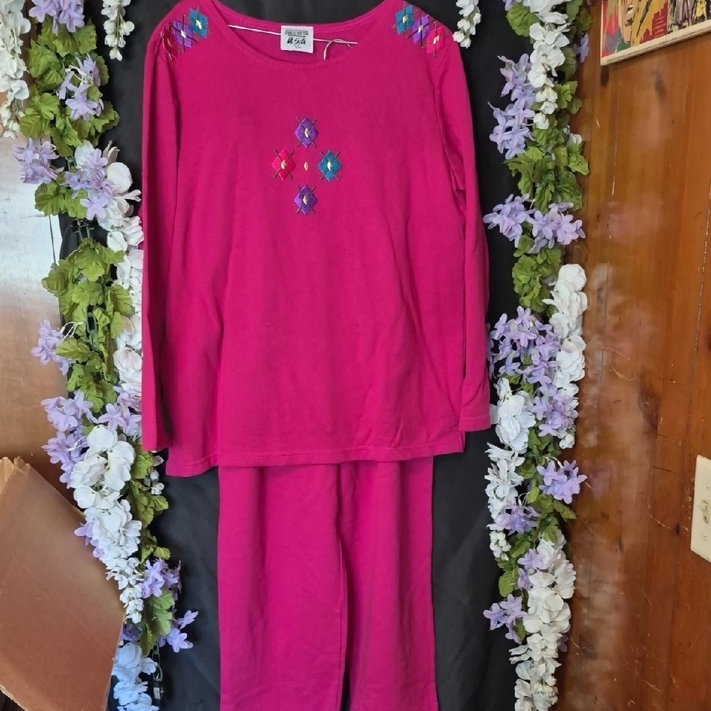 Spoiled Rotten Ladies Apparel Magenta Embroidered Pantsuit